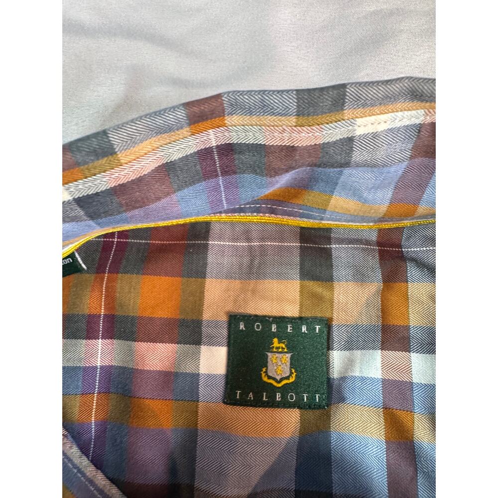 Robert Talbott Shirt Mens Large 100% Cotton Plaid Button Up Blue Brown Orange - Picture 3 of 9